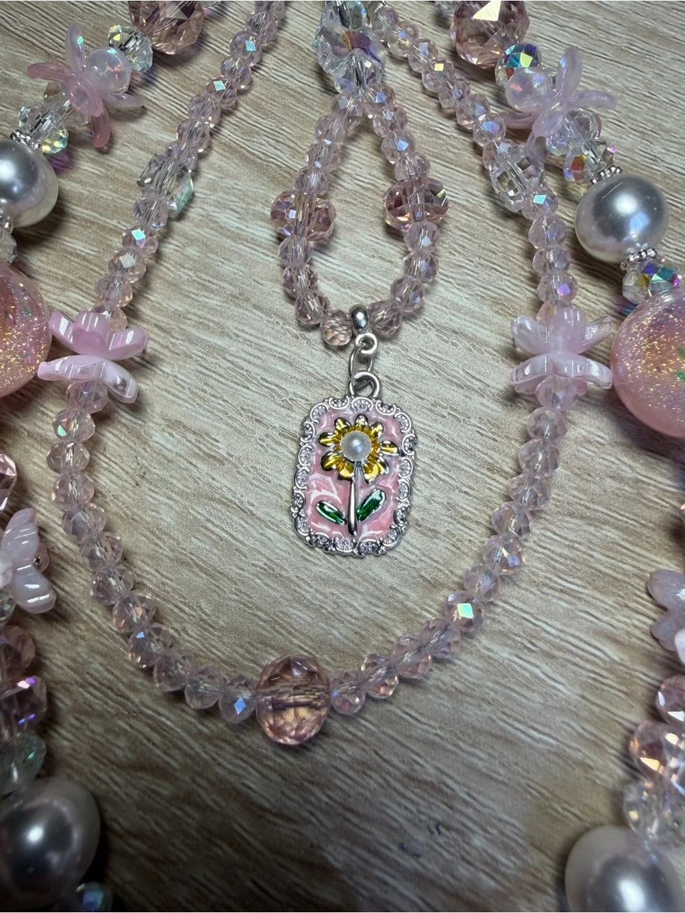 Pink Floral Charm Beaded Chain for Phone/Purse/Keys Set